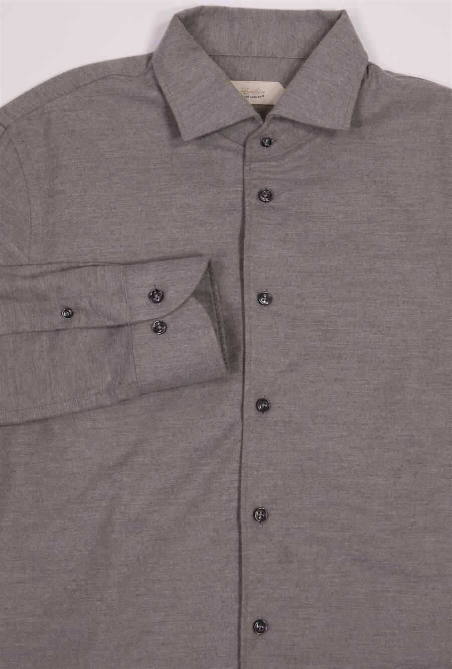 Aurelien Smart Luxury Gray Cashmere Flannel Button-Up Shirt Slim Men Small